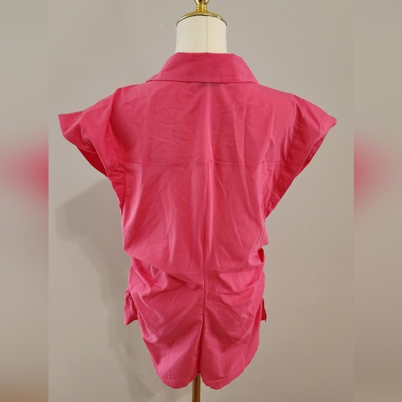 Hot Pink Sleeveless Blouse Button-Down Casual Shirt Side Cinch Top Size US 12 - Picture 5 of 6